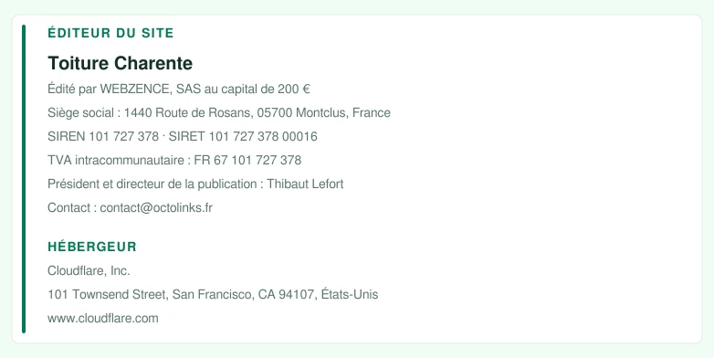 Coordonnées légales de l’éditeur et de l’hébergeur du site